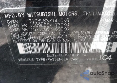 2023 Mitsubishi Mirage G4 Es from USA, damaged, VIN ML32FUFJ9PHF05308